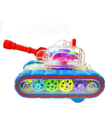 RAINBOW RIDERS Gear Toys Kids Transparent Army Gear Tank Musical Sound Toy with Led Lights 360 Degree Rotat'ion Bump and Go Toys for Boys &Girls (Gear Army Tank) Age 2, 3, 4, 5, 6, 7, 8 Multicolour Plastic Musical Battery Operated Toy