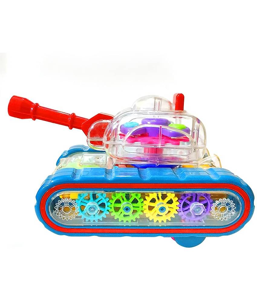 RAINBOW RIDERS Gear Toys Kids Transparent Army Gear Tank Musical Sound Toy with Led Lights 360 Degree Rotat'ion Bump and Go Toys for Boys &Girls (Gear Army Tank) Age 2, 3, 4, 5, 6, 7, 8 Multicolour Plastic Musical Battery Operated Toy