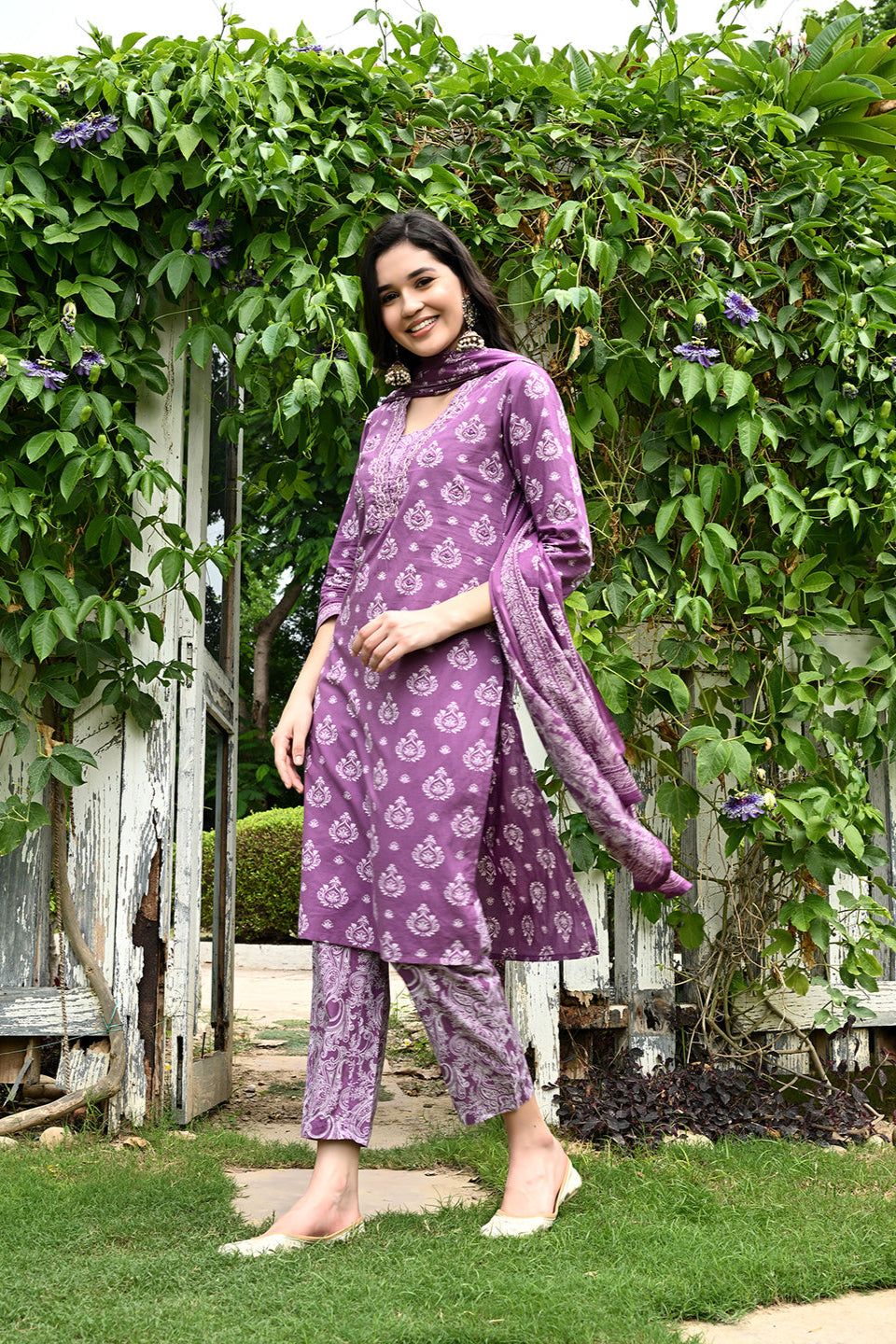Purple Kurta Pant Dupatta Set-S