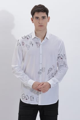 Men's Semi Printed Shirt | Rick Rogue-White / L/40
