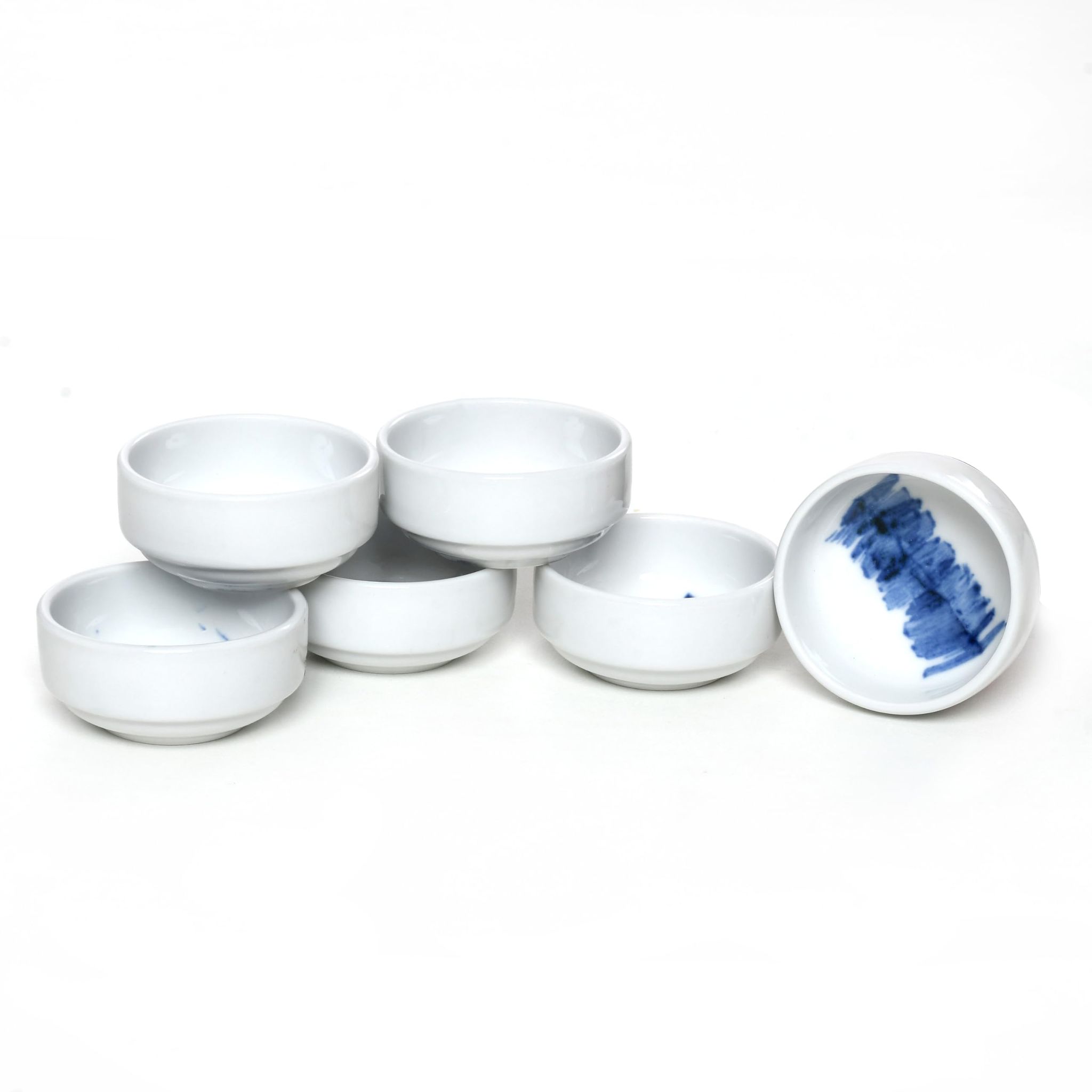 Tablejoy Stackable Dip Bowl Set Of 6 Round White And Blue For Dining Table, Home, Restaurant Serving Snack, Sauce, Dips, Microwave And Diswasher Safe, Aesthetic Design, Light Weight And Durable,