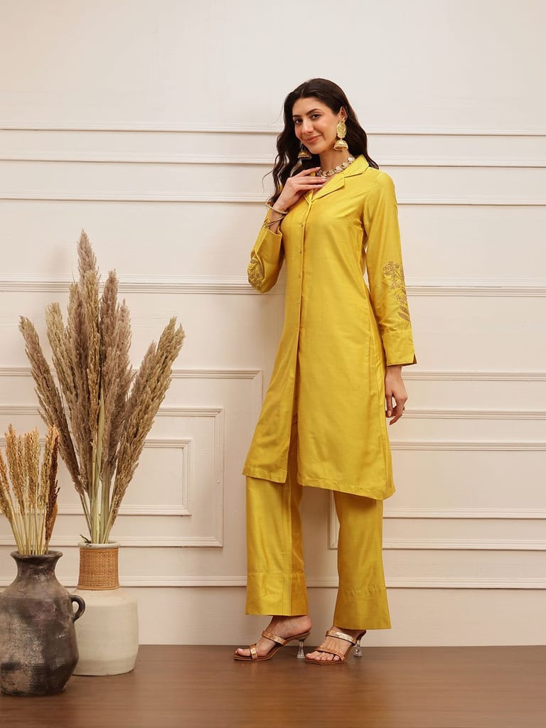 Mustard Yellow Satin Kurta Set