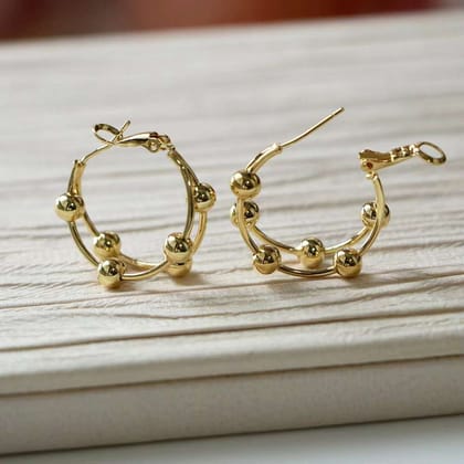 Glossy Four Ball 18K Gold Anti Tarnish Hoop Earring for Women