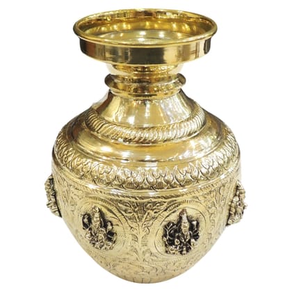 Brass Ashta Lakshmi Kalash | Religious Ritual Vessel, Height : 8 Inch (BSMAS1914 G)