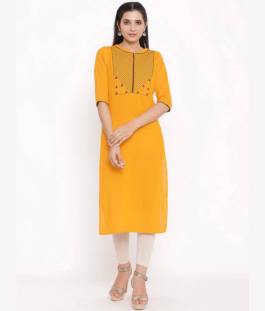 SAART BUNAAI Yellow Cotton Straight Kurti
