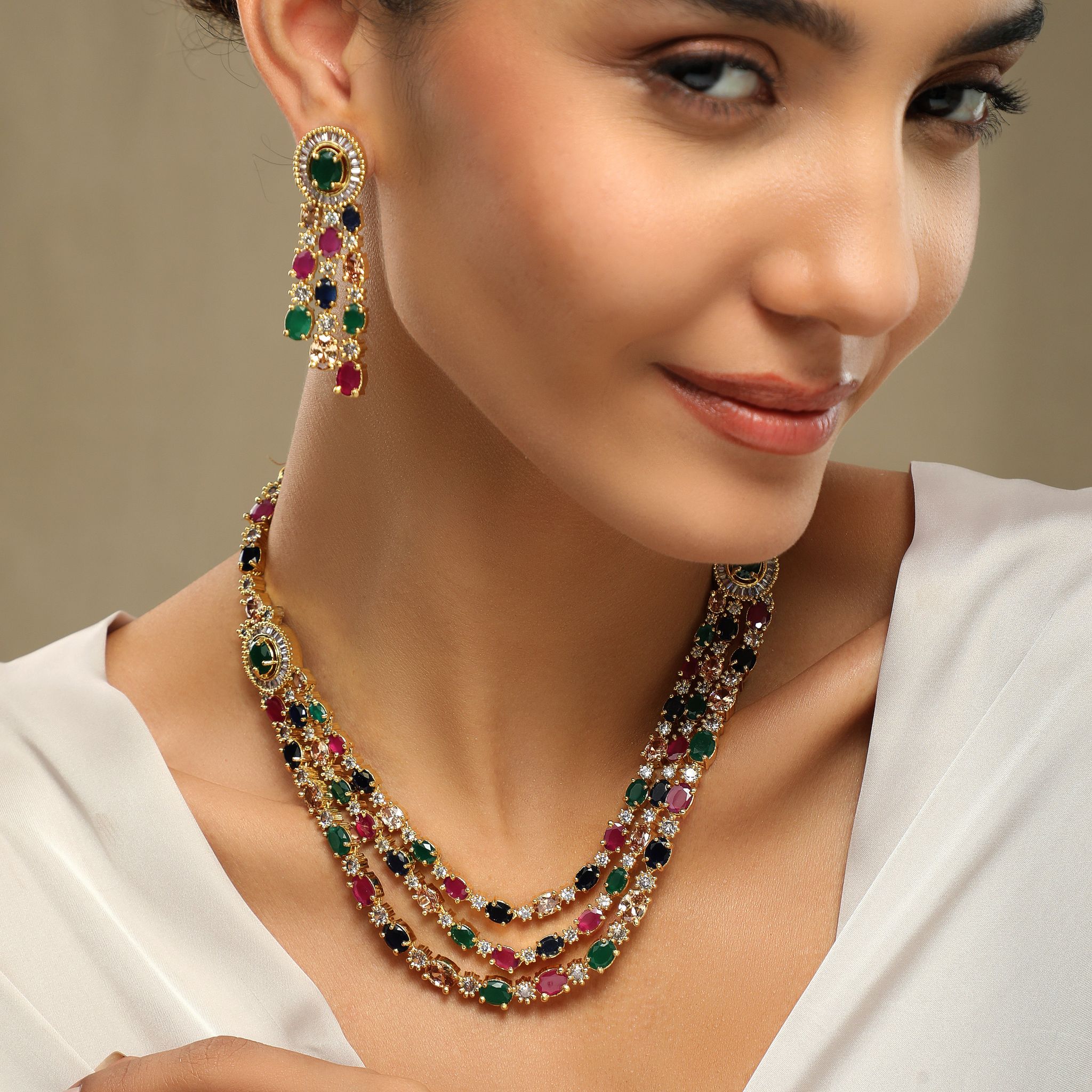 Hues Classic Necklace Set-POLKI STONES ALLOY / MULTICOLOUR