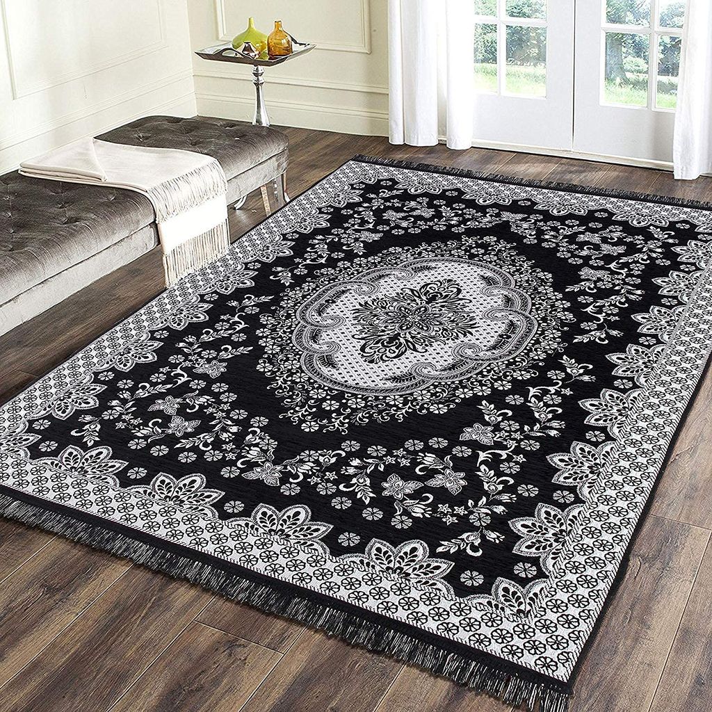 RADECOR World 6D Ethnic Premium Living Room Carpet with Bindings, Area Rug, Sleek and Spacious Rectangular (5X7, Maroon, Chenille, Pack of 1) (210 Cmx152 Cm)