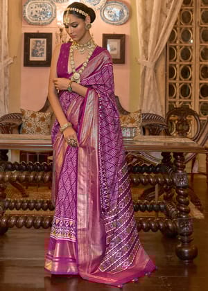 Dahlia Purple Printed Patola Silk Saree