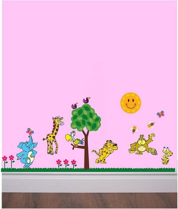 Decor Villa Animal PVC Multicolour Wall Sticker - Pack of 1