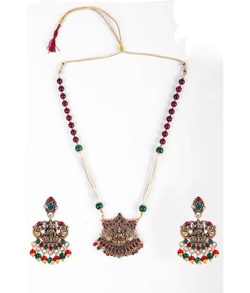 PUJVI - Maroon Alloy Necklace Set ( Pack of 1 )