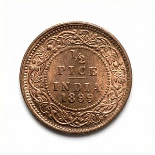 Half Pice 1899 Victoria Queen, British India old Copper Coin Silver Variant
