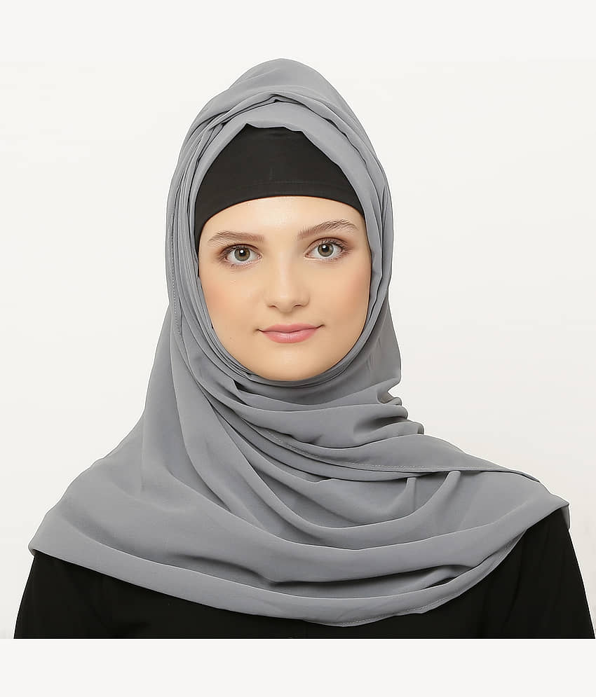 Evelia Beige Georgette Stitched Hijab - Single