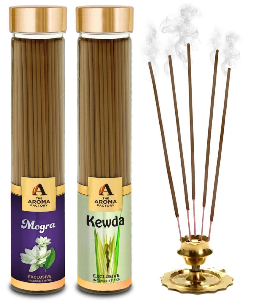 The Aroma Factory Organic Mogra & Kewda Agarbatti for Pooja,Luxury Incense Sticks,No Charcoal,100% Herbal Fragrance Agarbathi (Bottle Pack of 2x100g)