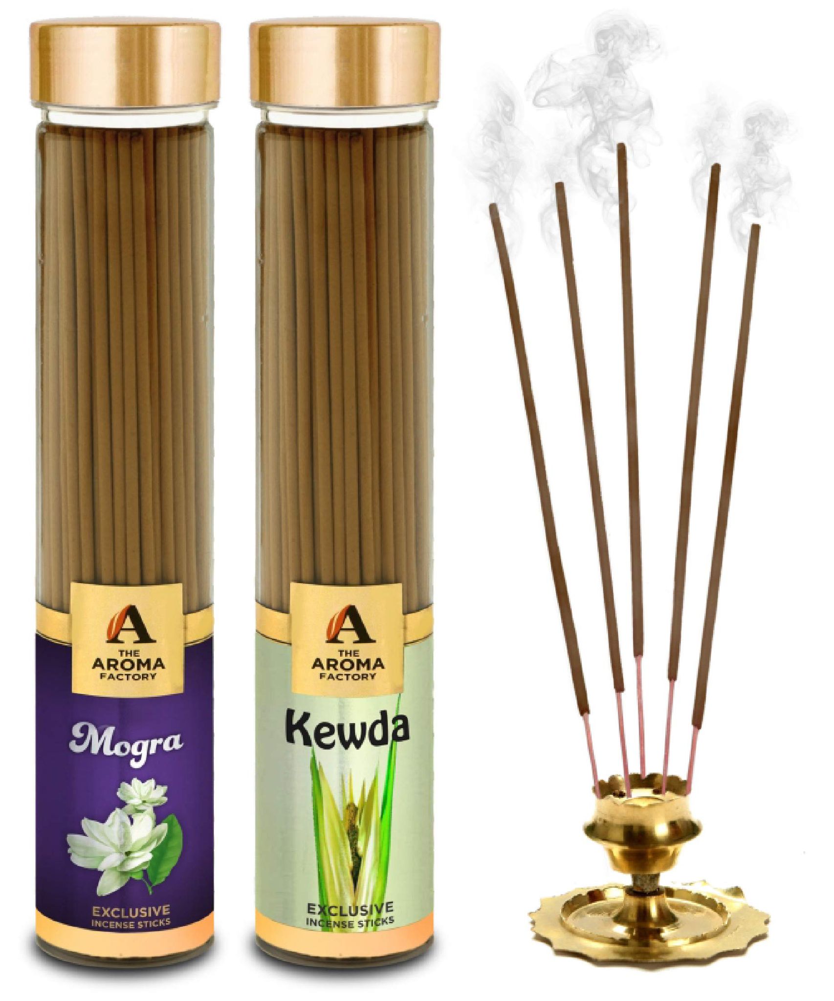 The Aroma Factory Organic Mogra & Kewda Agarbatti for Pooja,Luxury Incense Sticks,No Charcoal,100% Herbal Fragrance Agarbathi (Bottle Pack of 2x100g)