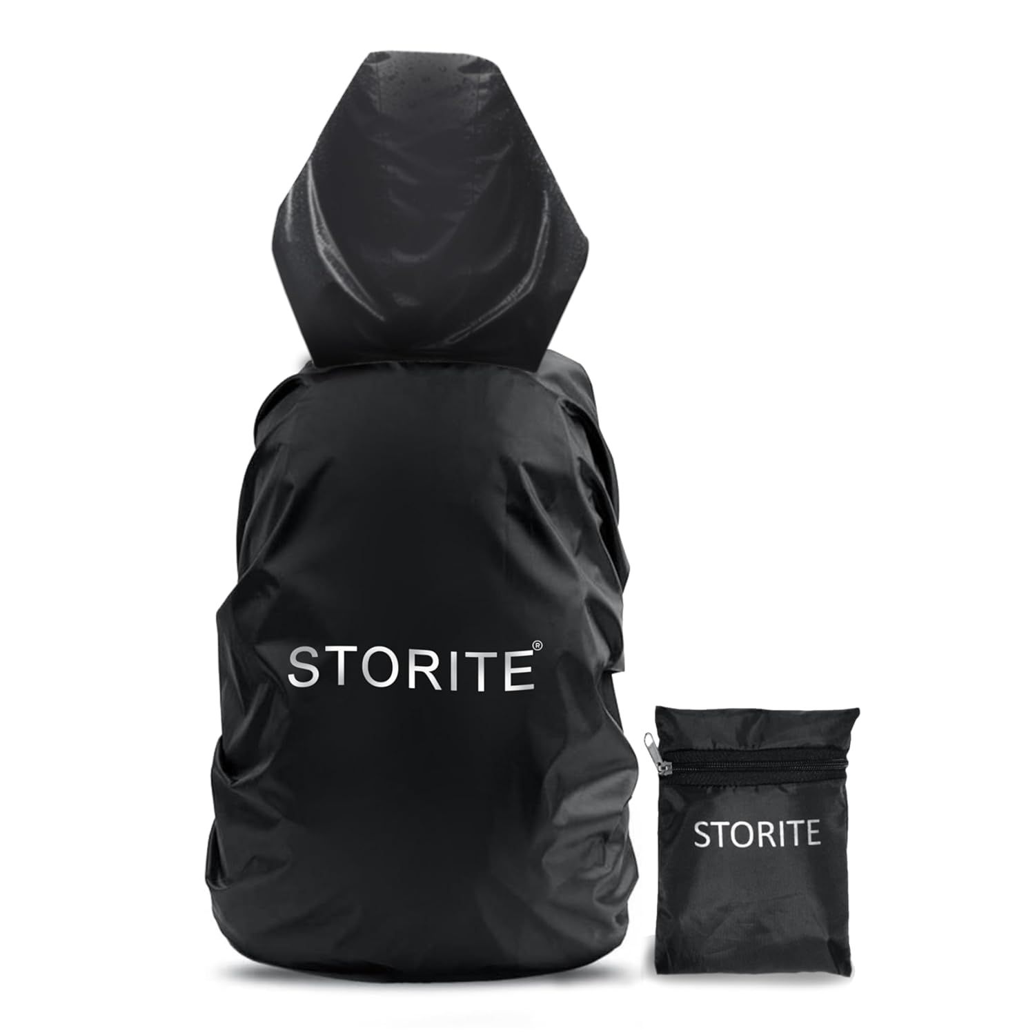 Storite Dust & Rain Cover for Backpack, Waterproof Dustproof Rain Cover Bag Elastic Adjustable for School, College,Office, Trekking Bags (30L-35L,Black) (Hood Version 1 Pk)