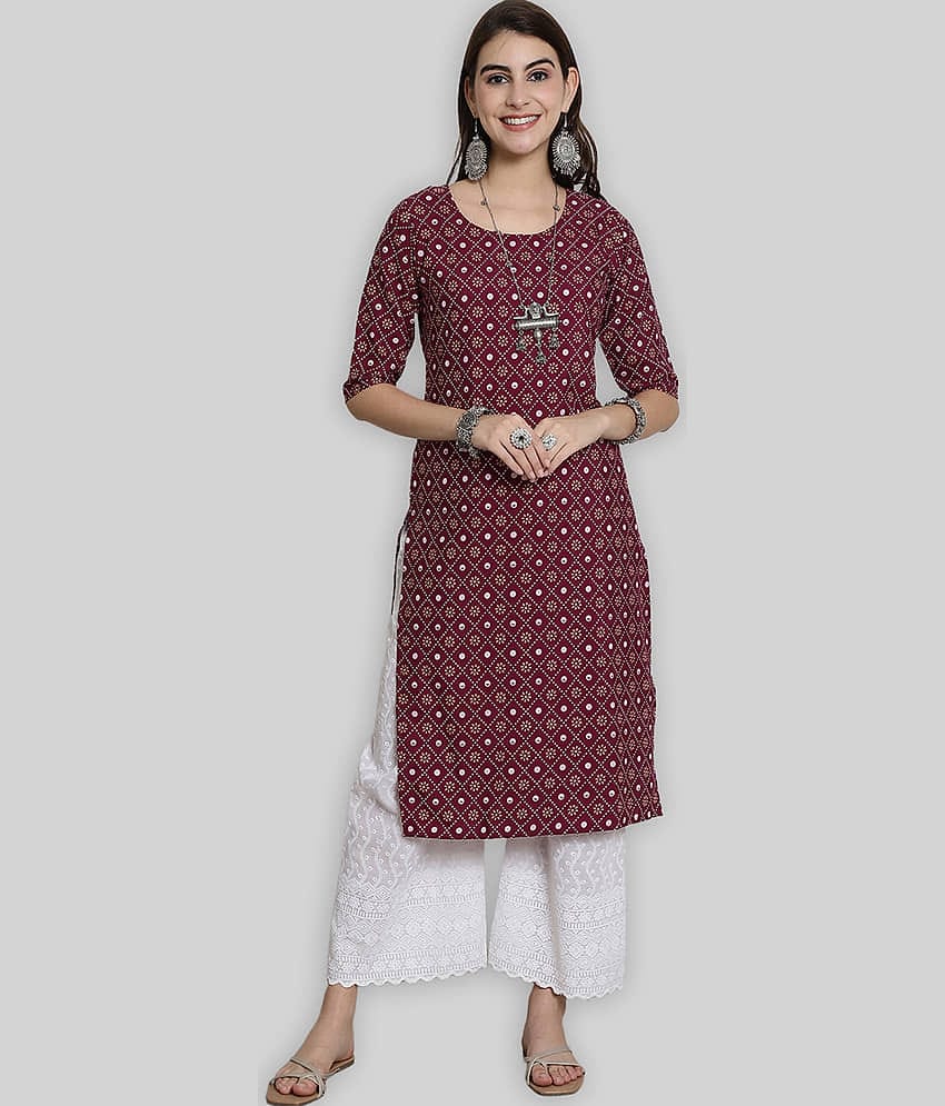 7Threads Crepe Printed Straight Women's Kurti - Purple ( Pack of 1 )