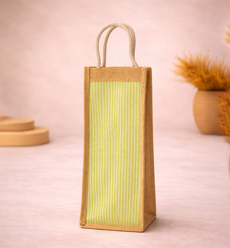 Handmade Striped Jute Bottle Bag