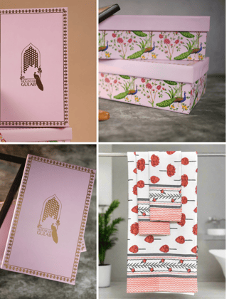 Gift Set - Handblock Printed Towels - 1 Bath + 2 Hand Towels-Hand Block / 30X60 Inches, 15X30 Inches / 1 Bath,2 Hand Towel