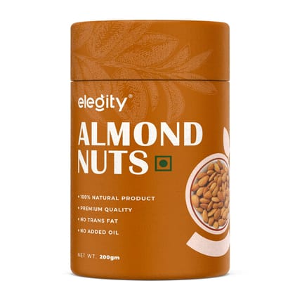 Elegity Pure California Almonds Whole, Badam Giri, 200 gm Value Pack | Rich in Protein, Magnesium, Phosphorus, Dietary Fiber