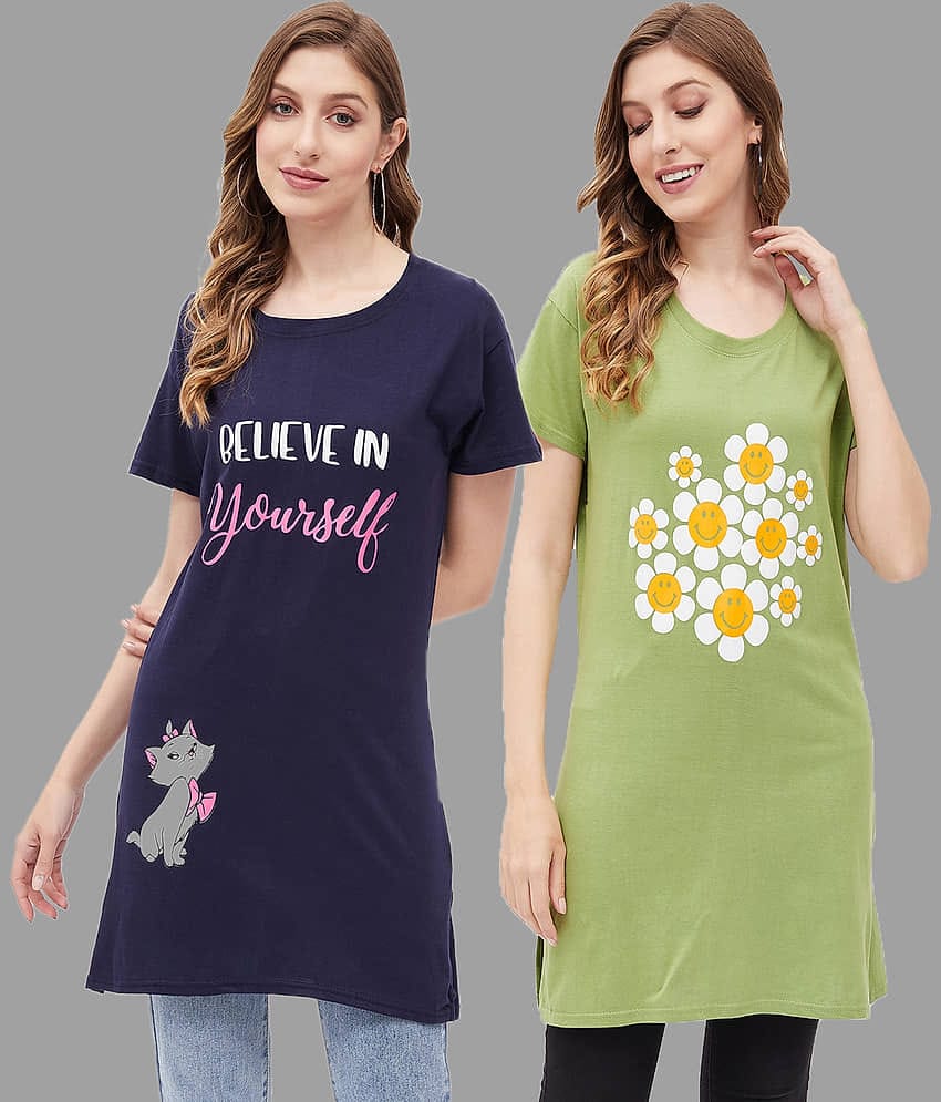 Christy World Women Cotton Printed Regular Fit Round Neck T-Shirt ( Multicolor 2 )