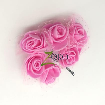 Bunch of 6 Pcs Hand Made Foam Flower Big - Light Pink Color