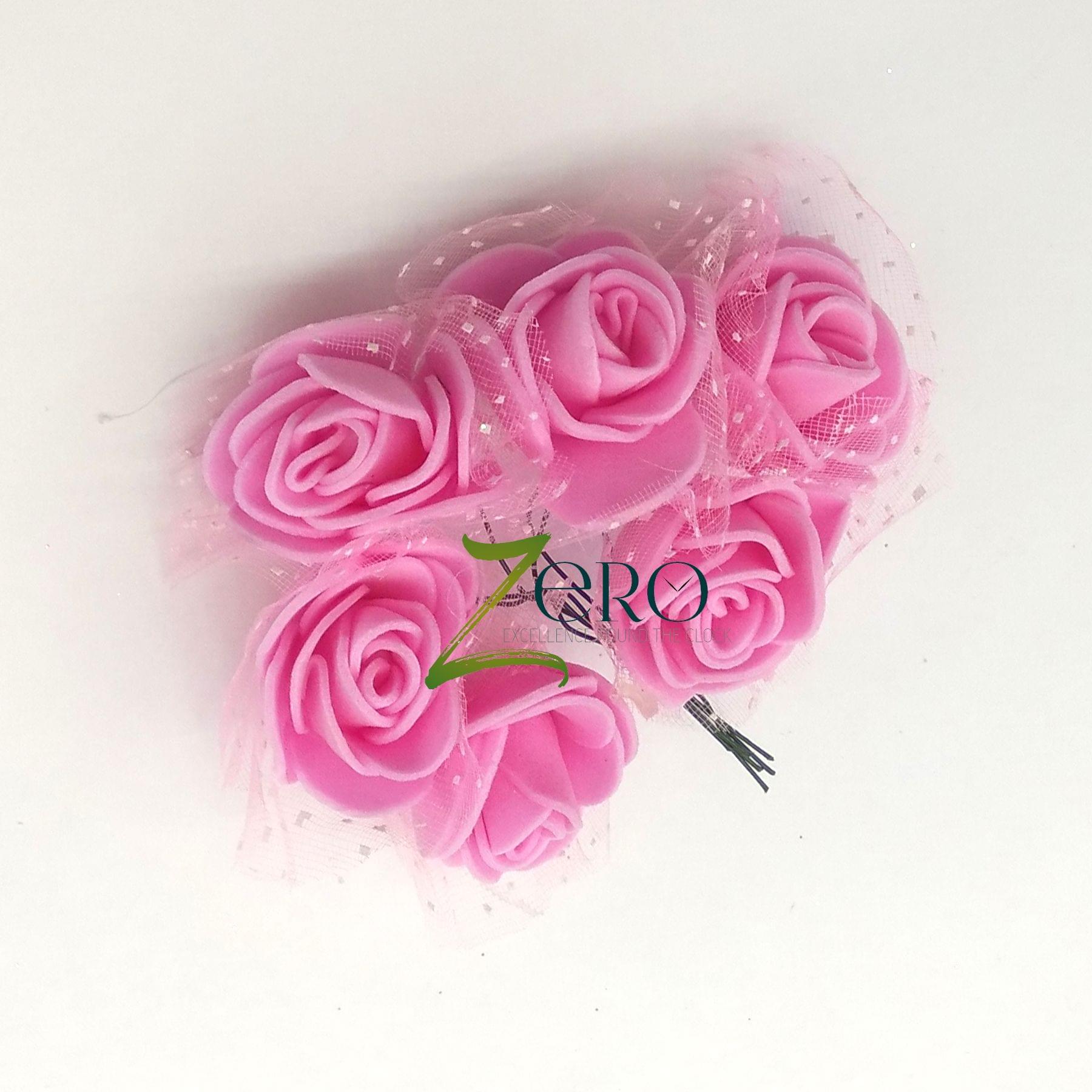 Bunch of 6 Pcs Hand Made Foam Flower Big - Light Pink Color