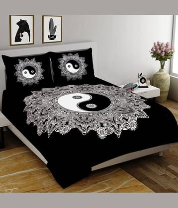 CLOTHORO Cotton 1 Double King Bedsheet with 2 Pillow Covers ( Black )