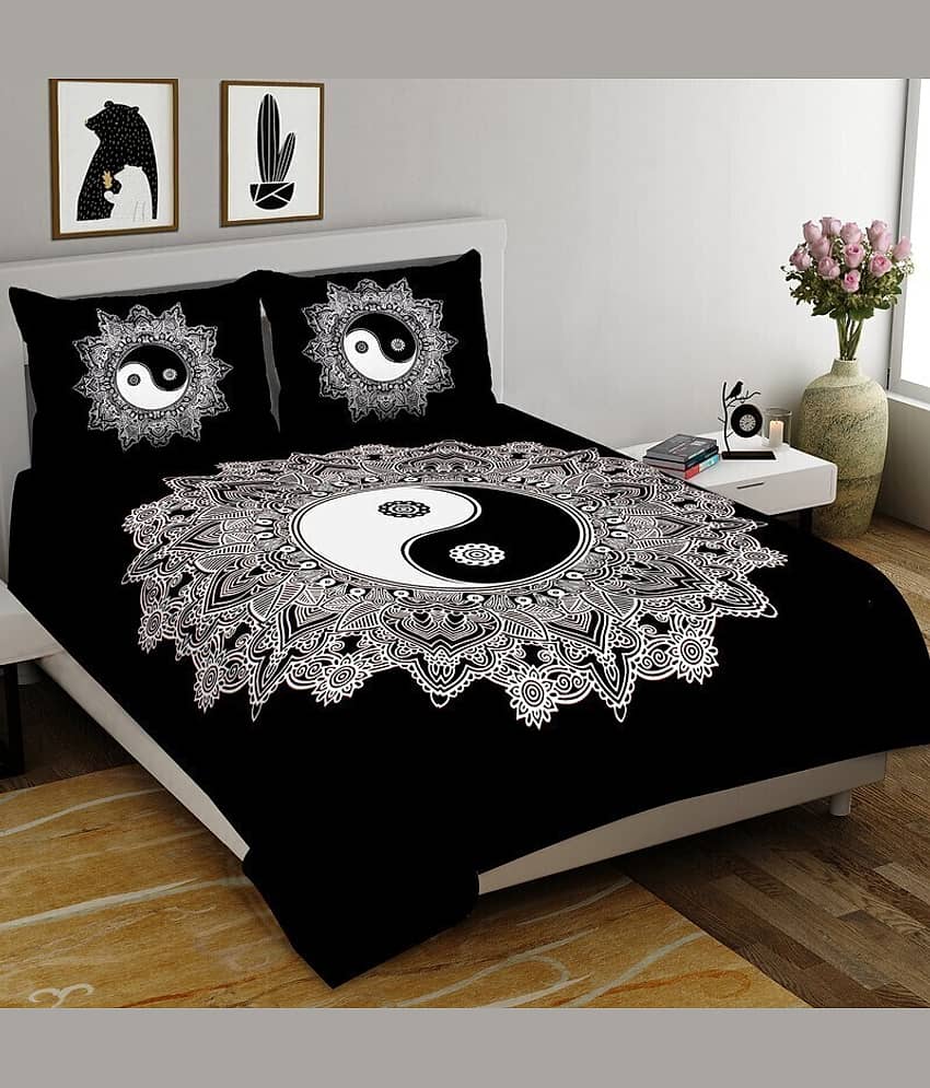 CLOTHORO Cotton 1 Double King Bedsheet with 2 Pillow Covers ( Black )