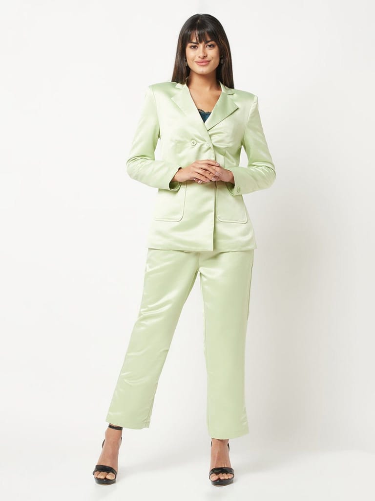 Light Green Satin Power Suit - Suits | Buy online on ZillyBuy