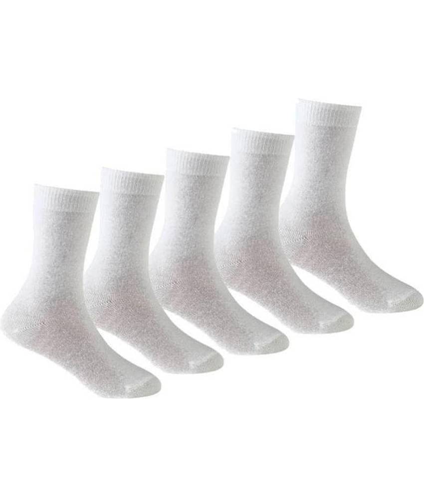 Tahiro White Cotton Mid Length School Socks - Pack Of 5