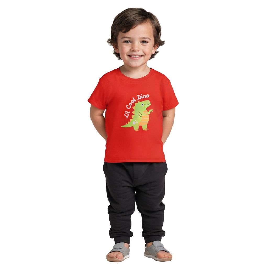 Trendy Kids Boys T shirt Cotton Fiery Red lil Cool Dino 2025 at ShopCircuit | ONDC