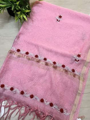 Rivaaj Ethnic Silk Dupatta (2.5 Meters) | Pink Lucknowi Chikankari Embroidery on Chanderi | Wedding Wear | Elegant Wrap
