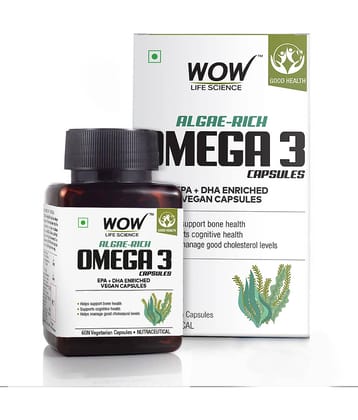 WOW Life Science Algae-Rich Omega 3 Capsules - 60 Vegetarian Capsules