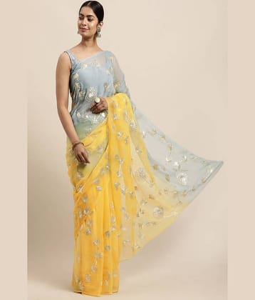 Gazal Fashions Organza Printed Regular Saree With Unstitched Blouse Piece ( Yellow )