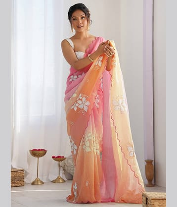 DIKONA DESIGNER Organza Embroidered Saree With Unstitched Blouse Piece ( Multicolor 4 )