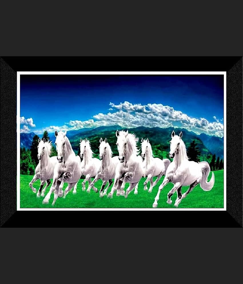 SNDArt Vastu seven running horses painting with Frame For Home Décor Gift Items 11 x 14 inch