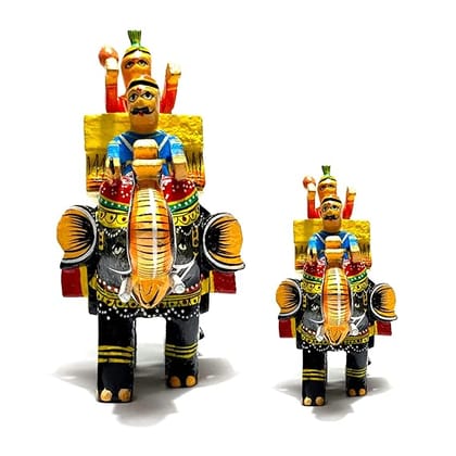 Elegant Wooden Maharaja Elephant Pair for Home Decor (Lakdi Ka Haathi Set)