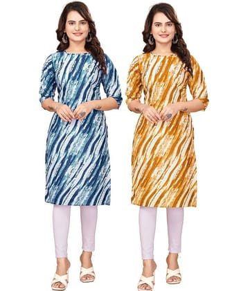 VACHHARAJ GROUP Crepe Printed Straight Women's Kurti - Blue,Yellow ( Pack of 2 )