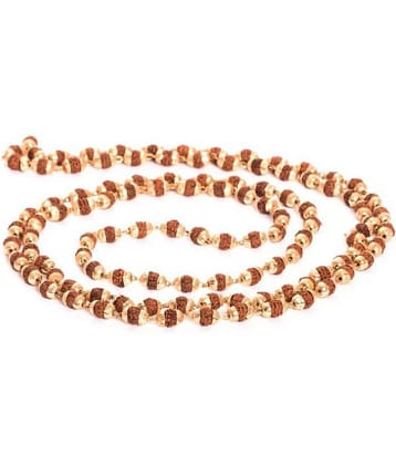 Arkam Yellow Metal Capped Rudraksha Mala/ 100% Natural Rudraksha Mala with Yellow Metal Capping/ Original Rudraksha mala set in Yellow Metal (Size: 5mm, Beads: 108+1, Length: 40 inches)