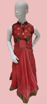 Girls Maroon Printed Party Wear Stylish Gown-M-1773 / Maroon / 16