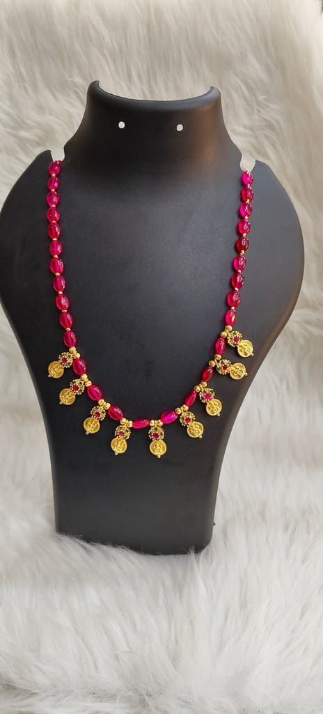 Delicate Ruby Necklace with Gold Pendants