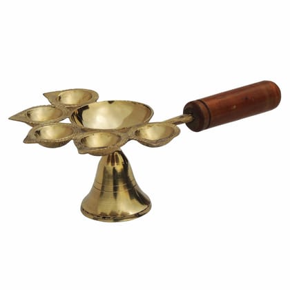 Brass Wooden Handle Panch Arti No. 4 (FMAS649 E)