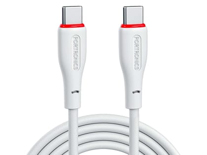 Portronics Konnect B - Type C To C Cable 100W 1.5M Type C Fast Charging Cable,  Compatible With Laptop, 1.5M Long Cable, Strong Braided Cable - White