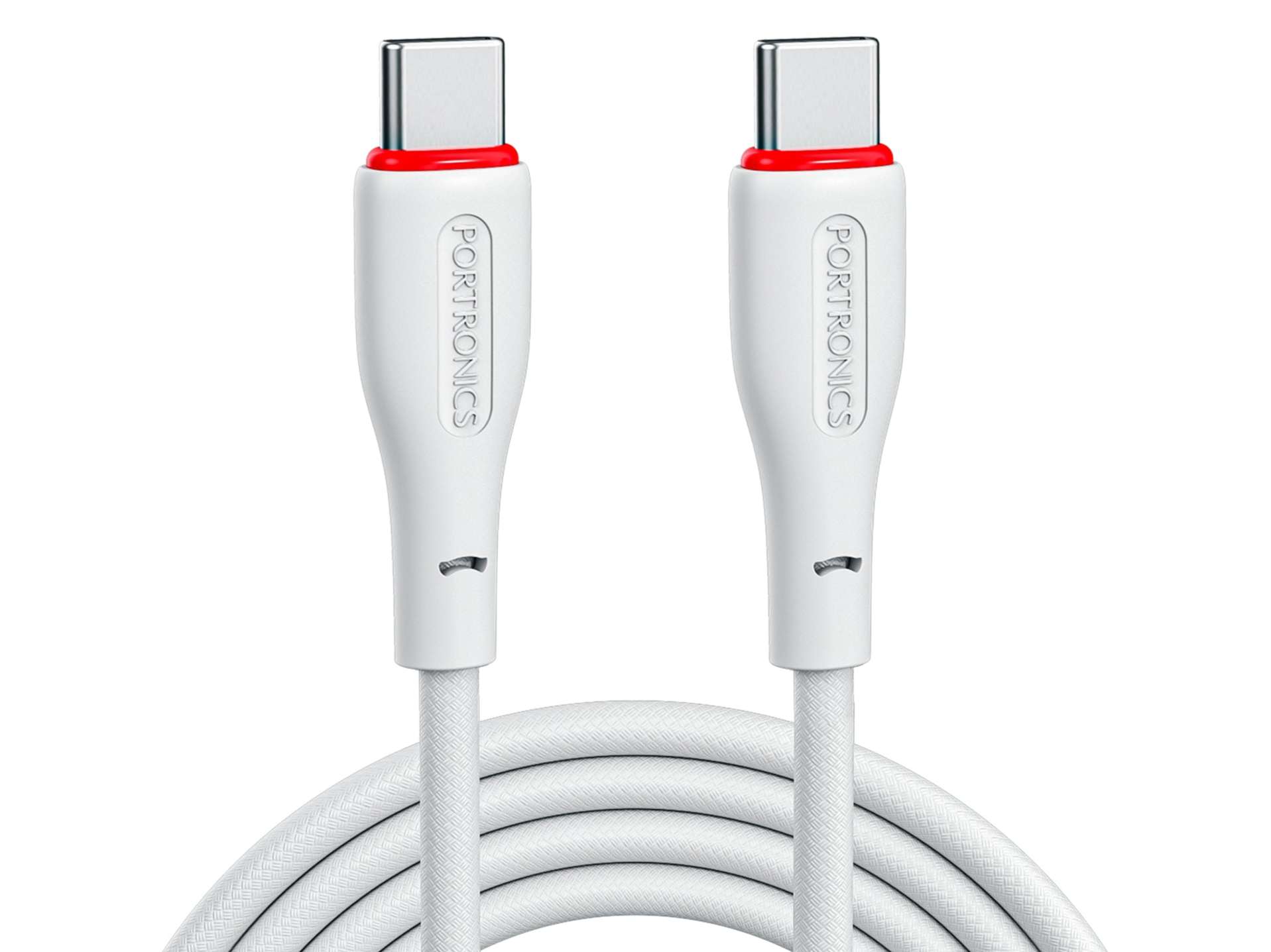 Portronics Konnect B - Type C To C Cable 100W 1.5M Type C Fast Charging Cable,  Compatible With Laptop, 1.5M Long Cable, Strong Braided Cable - White