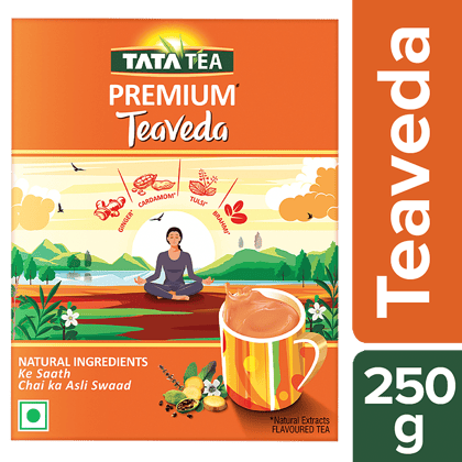 Tata Tea Premium Teaveda - Assam Tea Leaves With Elaichi Tulsi, Adrak & Brahmi., 250 g Pouch