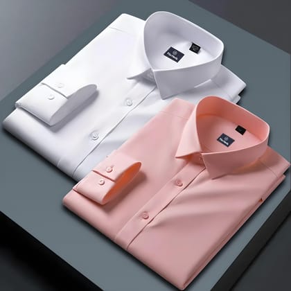 Combo of 2 Formal shirts White & Baby Pink Colour-S