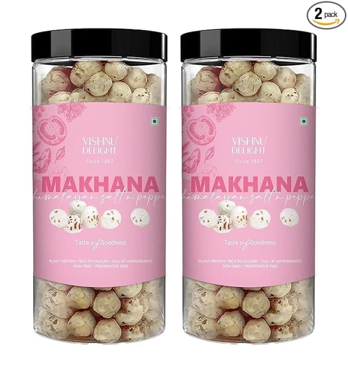 Vishnu Delight Organic Roasted Makhana Snack Packs, 2 x 90g, Himalayan Salt & Pepper Flavor - Healthy, Tasty, and Sustainably Sourced Fox Nuts with a Touch of Himalayan Magic