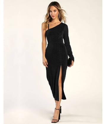 Addyvero Women Polyester Embellished Side Slit Dress ( Black )