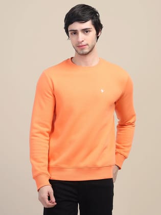 Amswan Men'S Orange Solid Comfort: Premium Cotton Sweatshirt For Timeless Style And Cozy Elegance-S