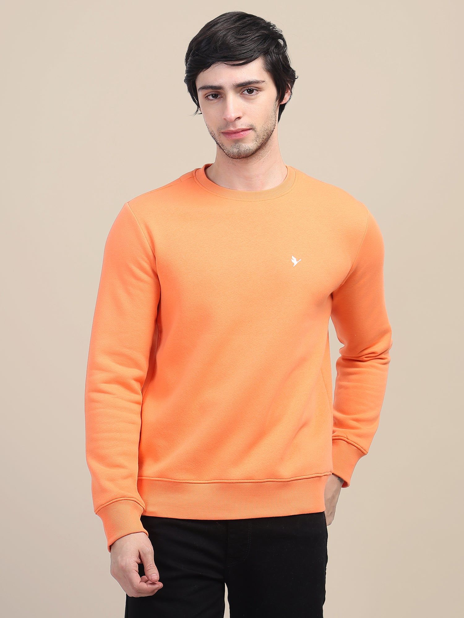 Amswan Men'S Orange Solid Comfort: Premium Cotton Sweatshirt For Timeless Style And Cozy Elegance-S